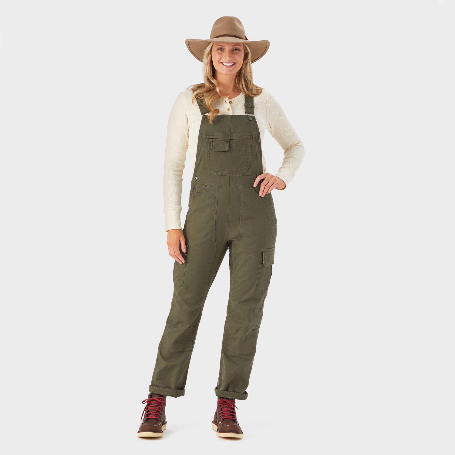 Women's DuluthFlex Fire Hose Bib Overalls, 95719 (Vintage Olive)